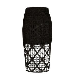 River Island NWT Black Metallic Premium Lace Caged Slim Pencil Skirt, Size 6
